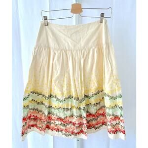 J. JILL Size 6 Printed Skirt Full A-Line Knee Length Cotton Cream Multicolor